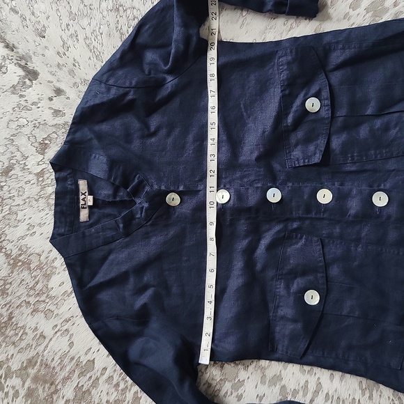 Flax Linen Collarless Button Down Shirt Jacket Roll Sleeve Sz4-6 - Picture 5 of 7